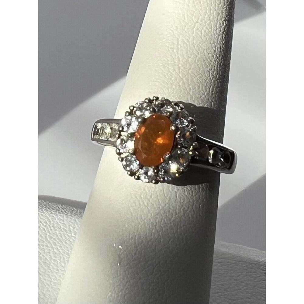 925 Sterling Silver Citrine & Goshenite Ring Size 6.5